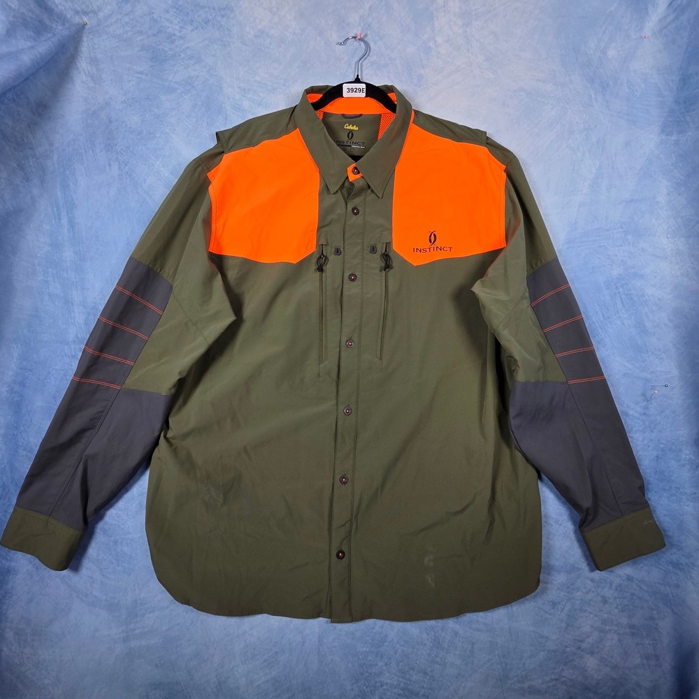 Cabelas Instinct Precision Gear Hunting Shirt Mens 2XL Green Orange Blaze 3929E